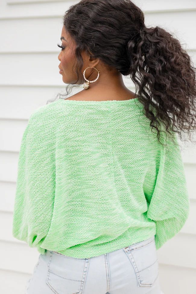 Worth Staying Lime Cropped Balloon Sleeve Sweater | Pink Lily