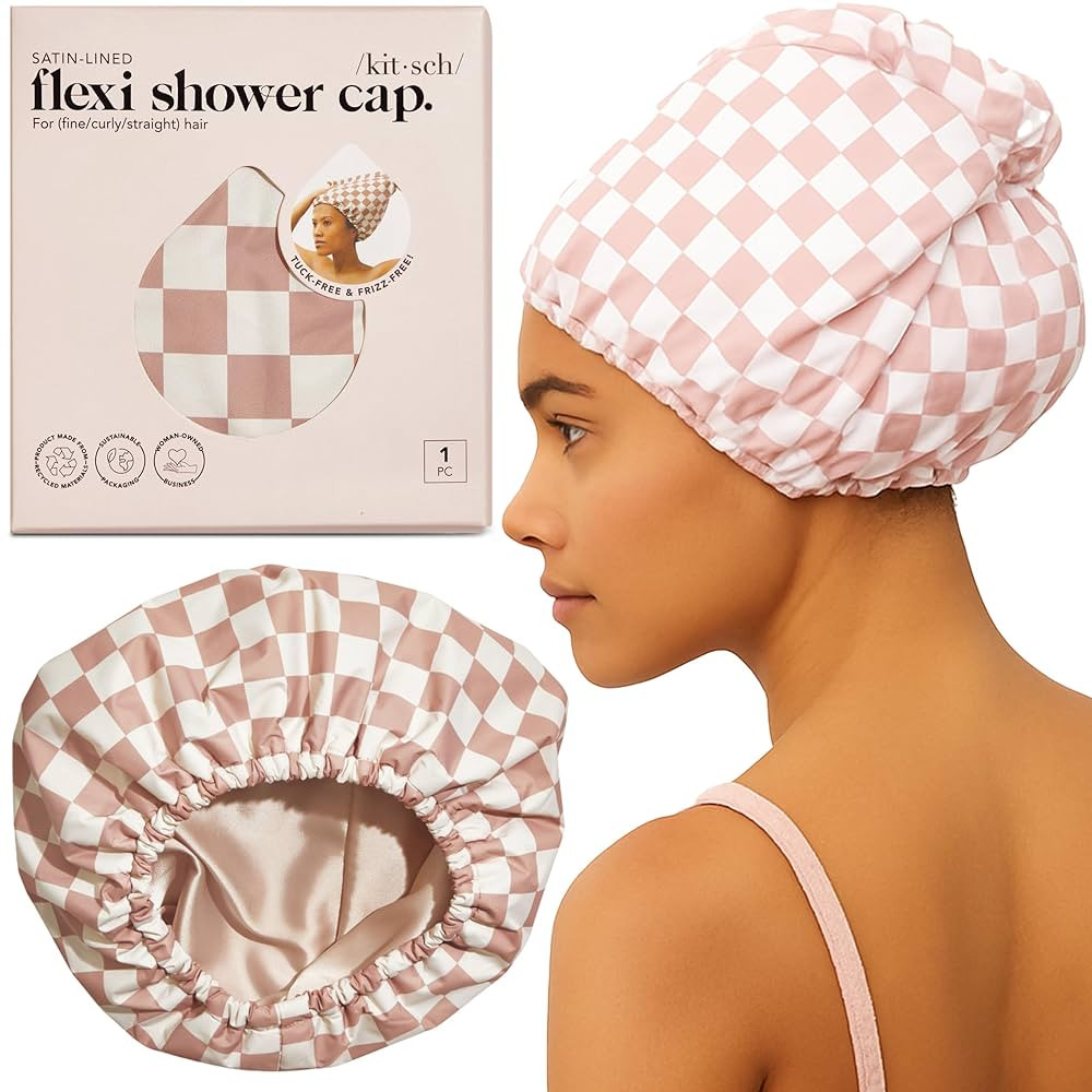 Kitsch Luxury Shower Caps for Women Reusable Waterproof - Flexi Satin Lined, Large Wide Shower Ca... | Amazon (US)