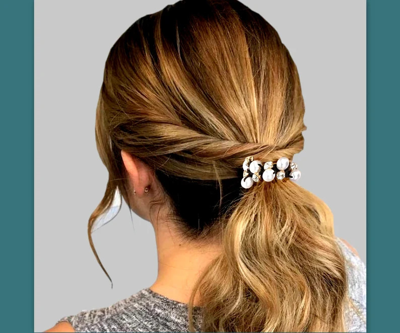 Pearl Rhinestone Crystal Scrunchie Large Pearl Hair Accessory - Etsy | Etsy (US)