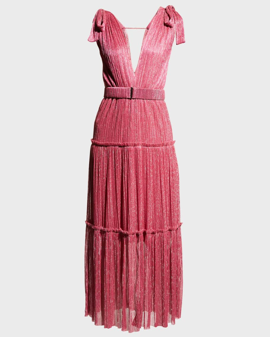 Sabina Musayev Helena Long Pleated Shimmer Dress | Neiman Marcus