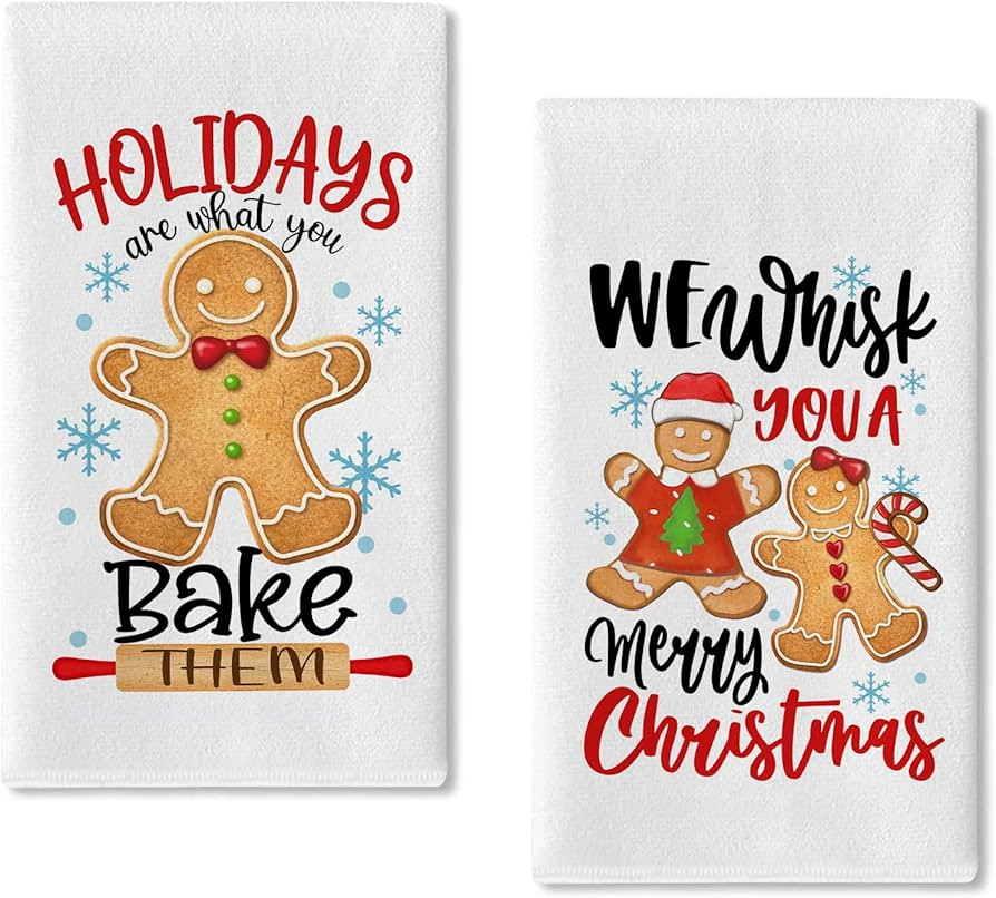 Seliem We Whisk You a Merry Christmas Gingerbread Man Kitchen Dish Towel Set of 2, Funny Cookies ... | Amazon (US)