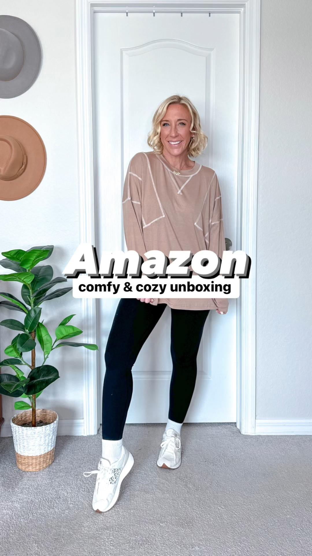 Comfy cozy Amazon unboxing & try-on:
• Cream 2 piece sweater set - size small. Textured top & smooth pants. Top has a cut-out notch in the back. Comes in other colors. 
• Navy 2 piece sweater set - size small. Top is smooth & bottoms have striped texture. Comes in other colors.
• stitched long sleeve top - size small. Lightweight and stretchy soft material. Comes in other colors.
• tunic pullover sweatshirt - size small. Cute details, cut outs and raw seams. Comes in other colors.
* black leggings - size small,
* new balance sneakers - tts. 
* leopard pjs - size small.

#LTKVideo #LTKSeasonal #LTKActive