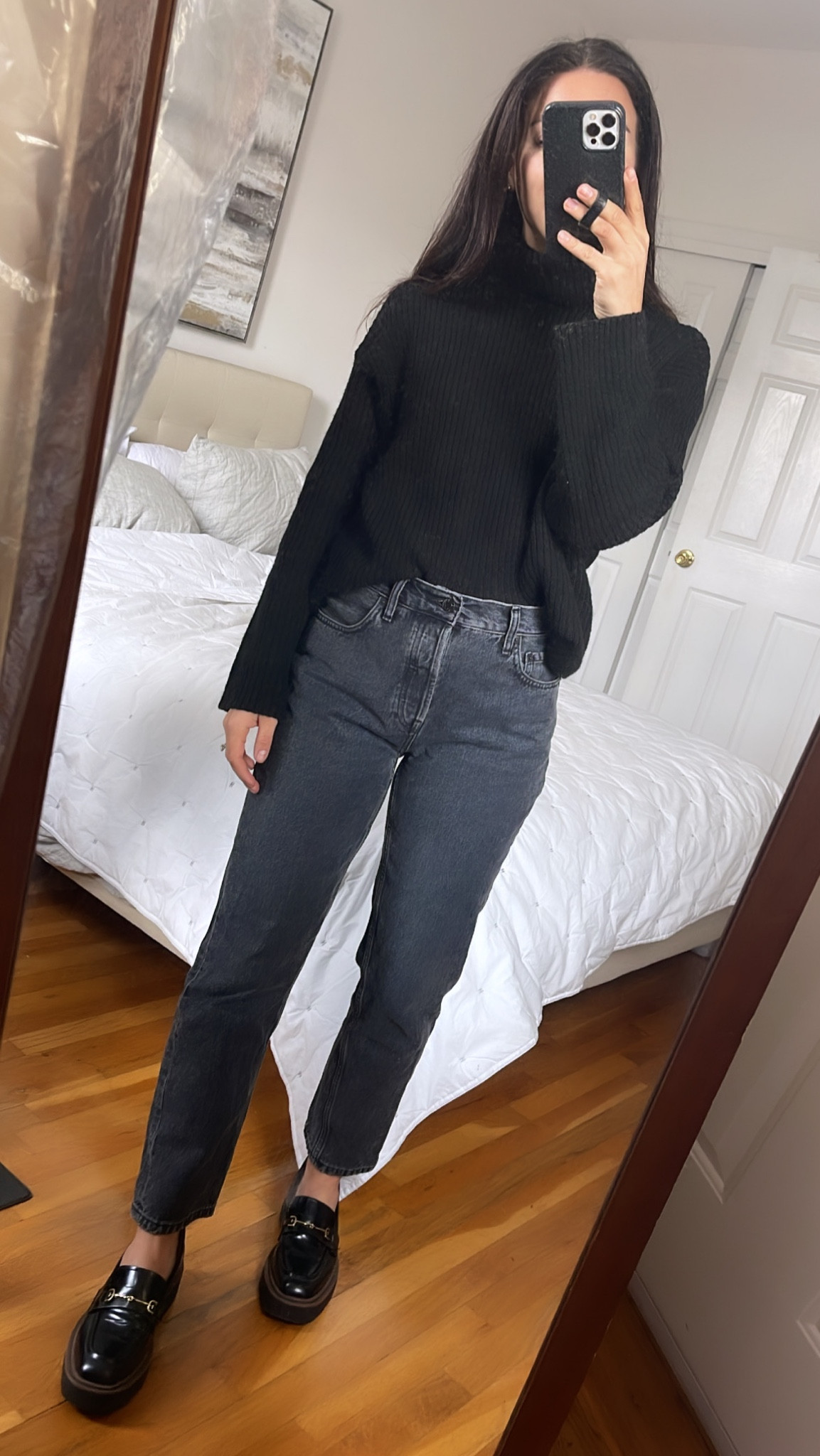casual outfit, jeans, black jeans, denim, sweater, turtleneck, outfit inspo, ootd, loafers. #competition 

#LTKshoecrush #LTKSale #LTKFind
