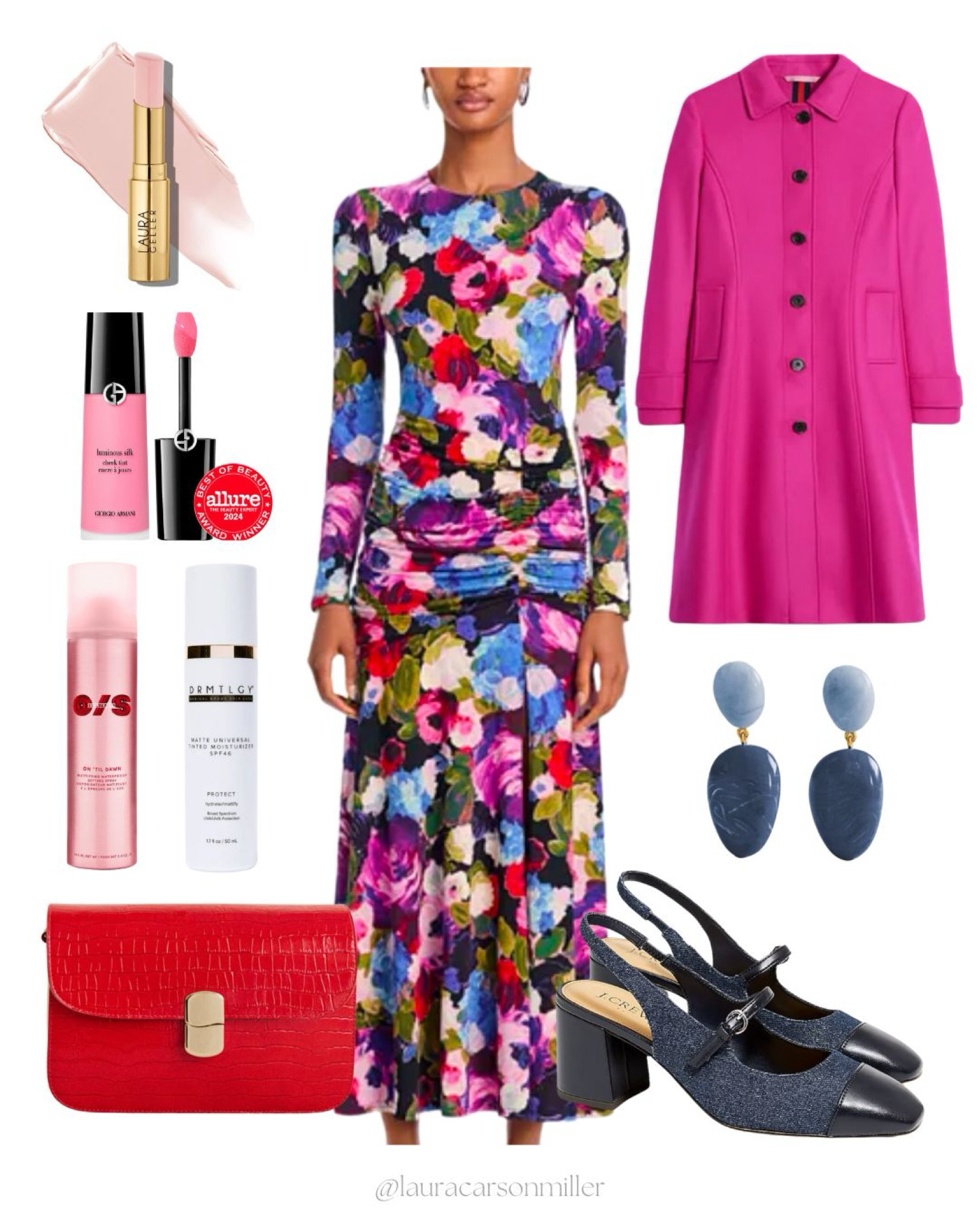 RSVP for that upcoming wedding in bold color and exquisite style! I love a good color moment and by keeping everything within the color palette of the dress - which BTW is on sale for $79!!  - you look classically modern and chic beyond measure. This look works for a major work meeting or dinner or for a special occasion party. Soft pink cheeks and lips keep the focus on your beautiful features and be sure to set your makeup with a setting spray so everything stays right where you put it all day and all night long. 
Laura Carson Miller, date night, work outfit, valentines outfit, makeup setting spray, liquid blush, natural makeup, floral dress, sake alert, it bag, shoe crush, pink coat, style tip, classically modern, beauty trends

#LTKSaleAlert #LTKItBag #LTKFindsUnder100