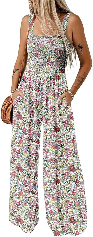 Happy Sailed Jumpsuits for Women Summer Casual Floral Print Sleeveless Jumpsuit High Waist Wide L... | Amazon (US)