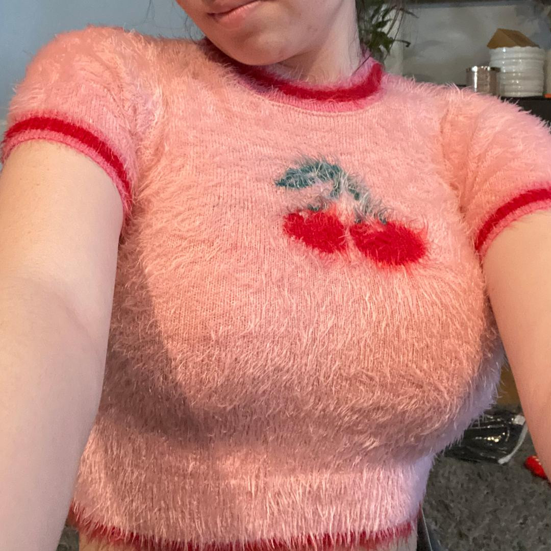 Sugarcoat - Short-Sleeve Cherry Embroidered Fluffy Crop Top | YesStyle Global