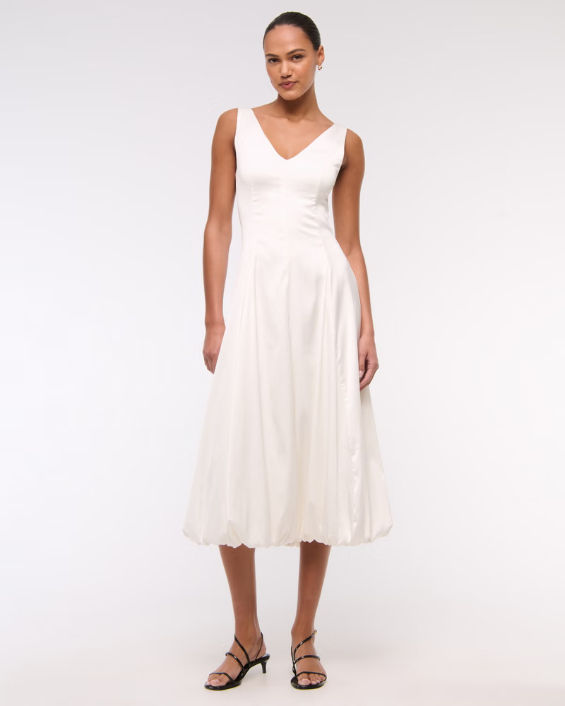 Plunge Bubble Hem Midi Dress | Abercrombie & Fitch (US)