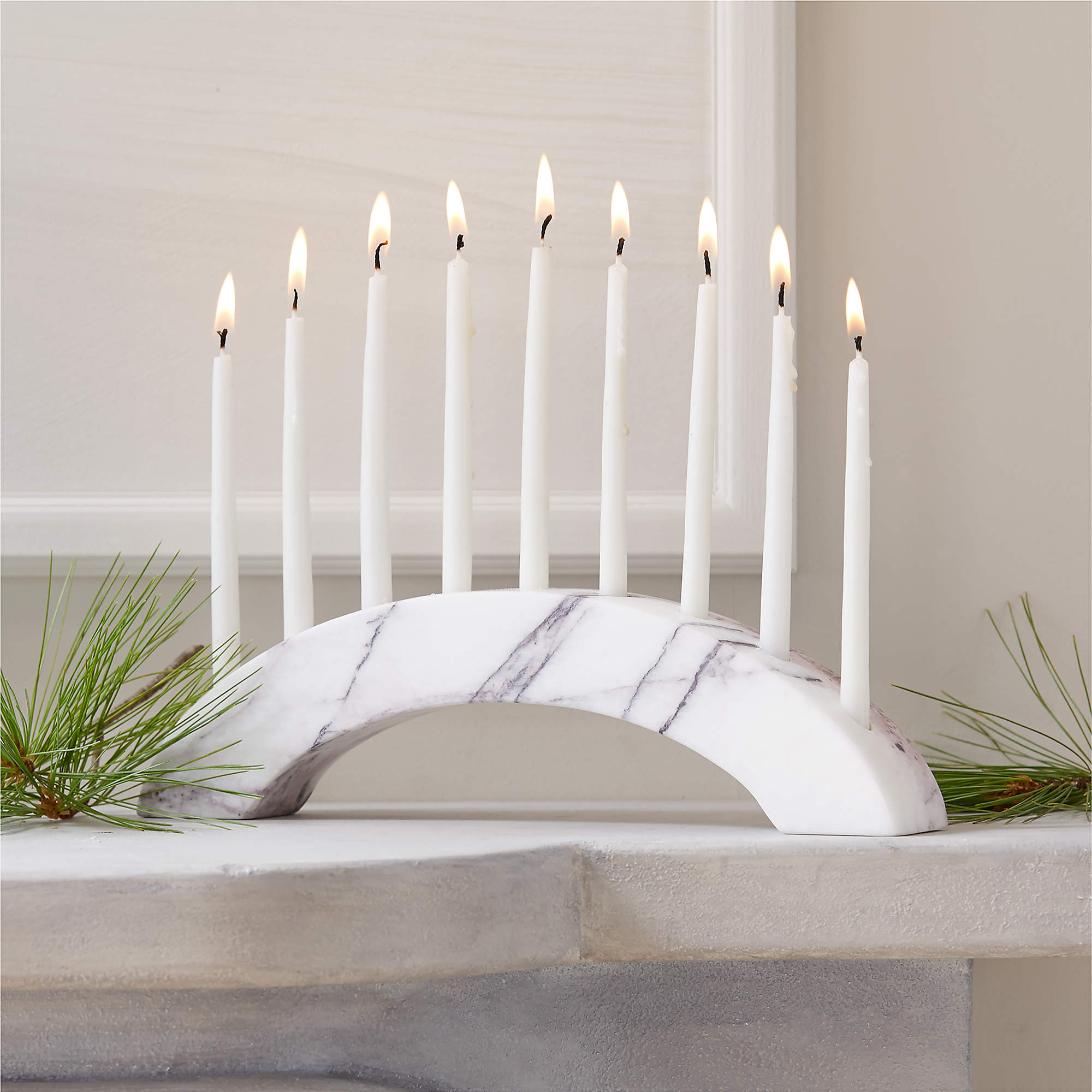 White Marble Hanukkah Menorah Candle Holder + Reviews | CB2 | CB2