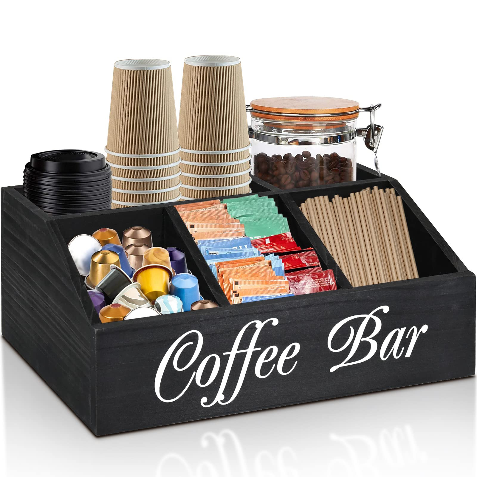 ugiftt Coffee Station Organizer for Counter, Wood Coffee Pods Holder Storage Basket, Tea Condimen... | Amazon (US)
