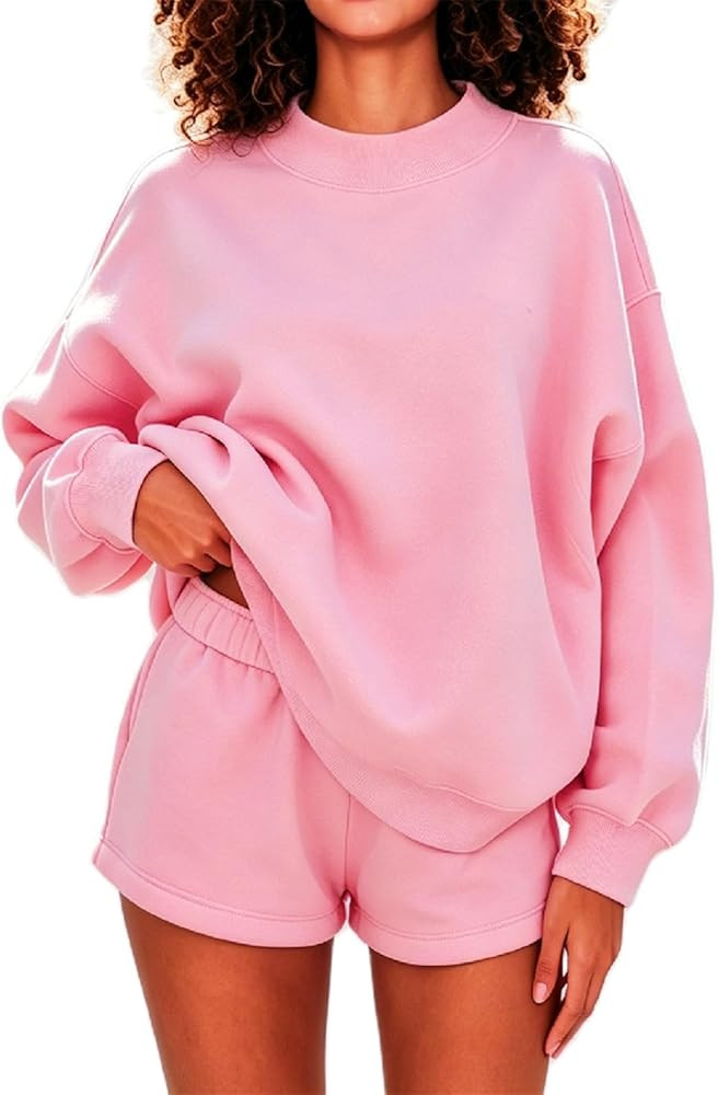 Women 2 Piece Outfits Sweat Shorts Sets Oversized Casual Lounge Matching Set Sweatsuit Tracksuit ... | Amazon (US)