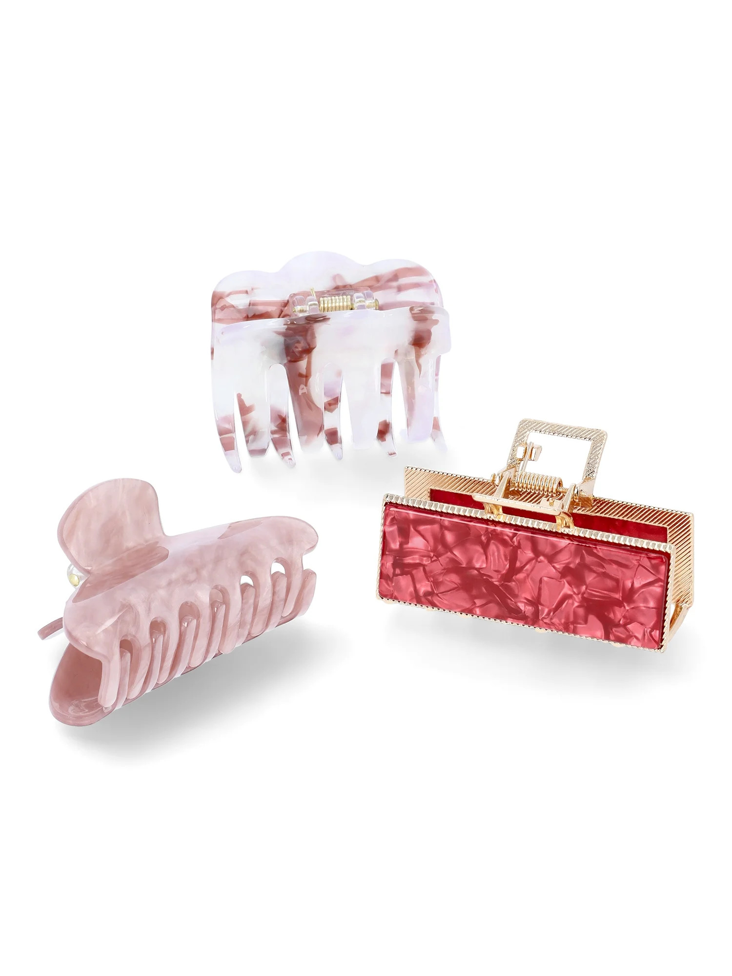 Time and Tru Women’s Acrylic Claw Clips, 3-Pack, Berry | Walmart (US)