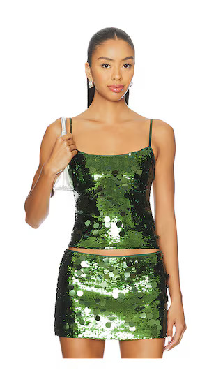 x REVOLVE Paillette Cami Top in Dark Forest Green Sequin Top Green Sequin Skirt Outfit Sequins | Revolve Clothing (Global)
