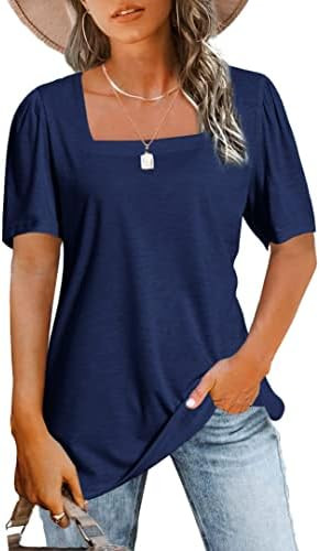 JomeDesign Womens Tops Casual Short Sleeve Square Neck Shirts Puff Sleeve Tshirts Loose Casual Bl... | Amazon (US)