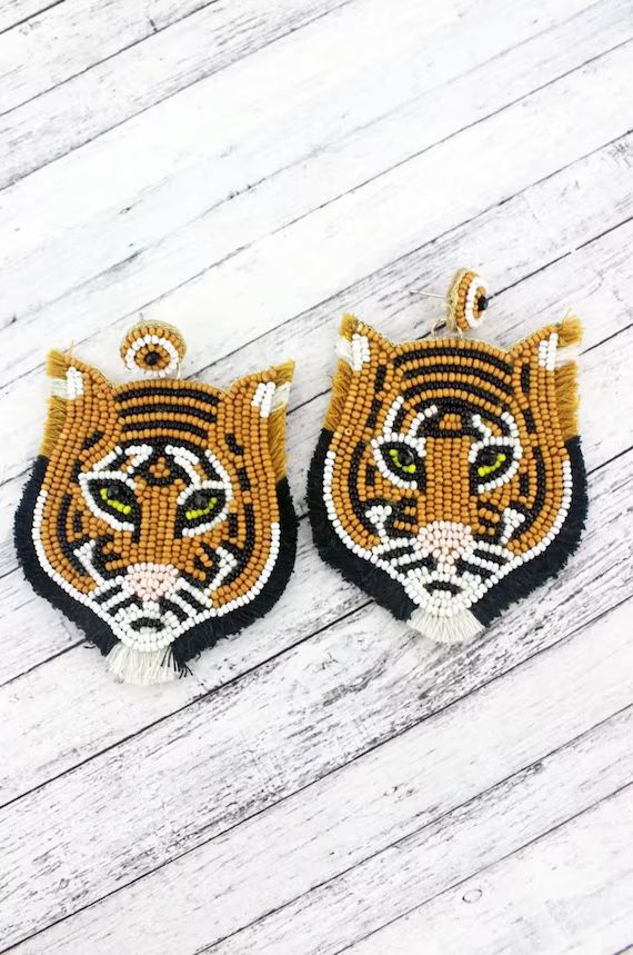 Tiger Seed Bead Dangle Earrings Go Tigers Football Fan Gift | Etsy | Etsy (US)
