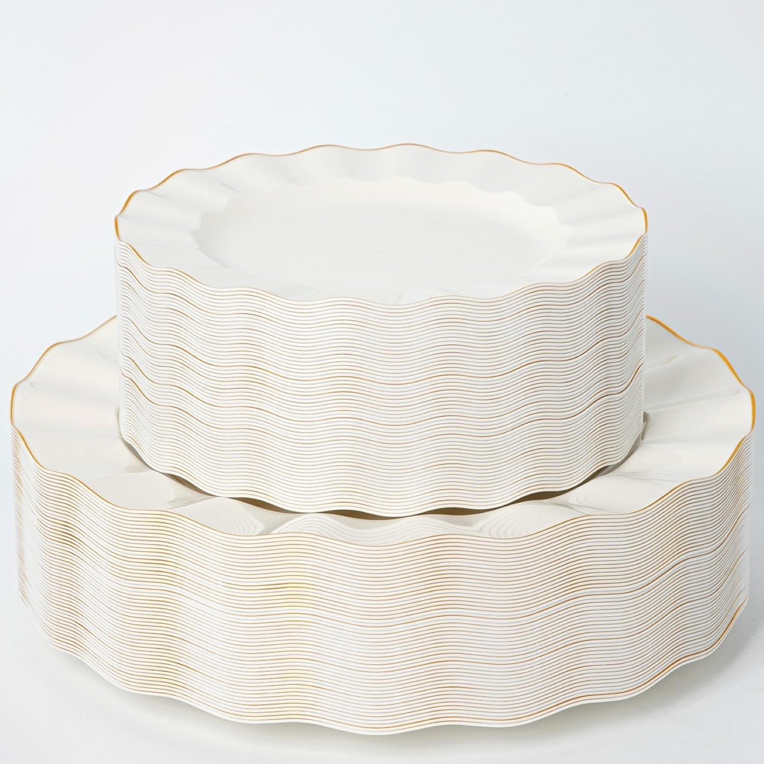 HIGH END 100 Pcs Ivory Wave Plastic Plates with Gold Trim, Fancy Disposable Plate Sets Include 50... | Amazon (US)