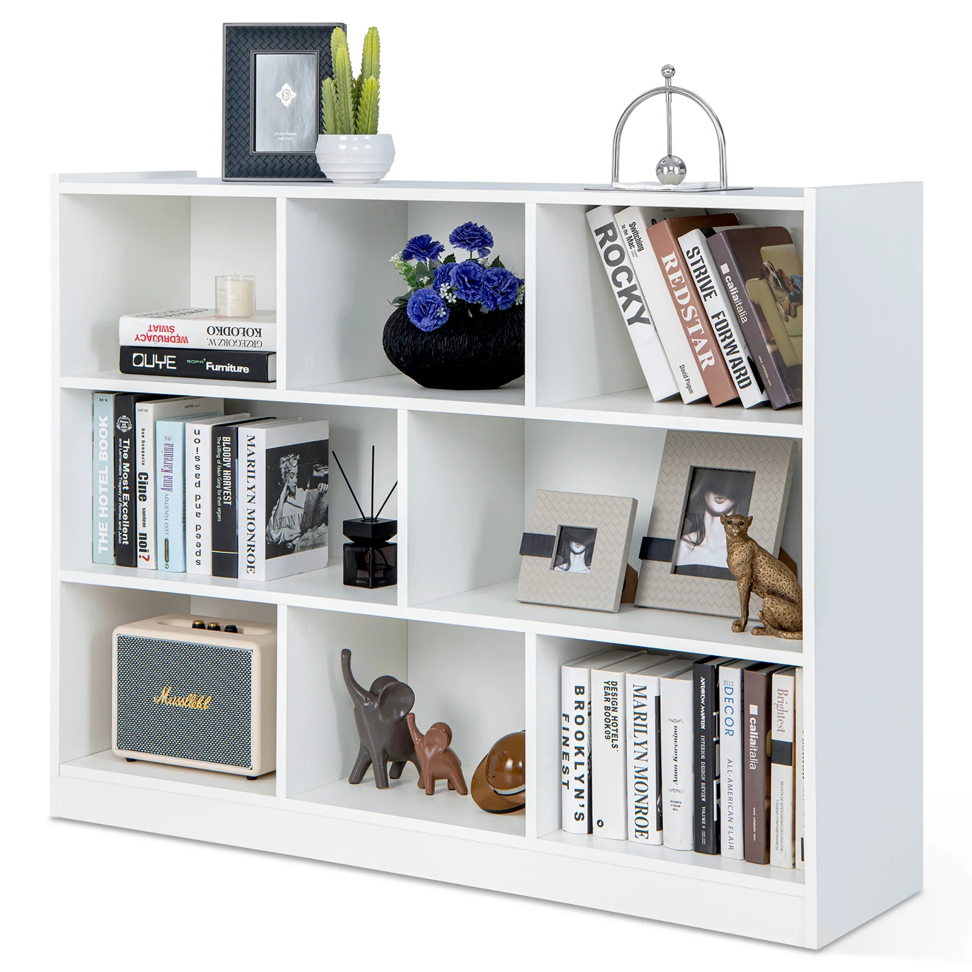 Costway 3-tier Open Bookcase 8-Cube Floor Standing Storage Shelves Display Cabinet White | Walmart (US)