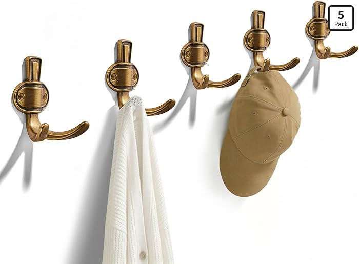 TUNNY 5 Pack Coat Hooks - Antique Brass Coat Hooks,Heavy Duty Hooks- wall Hook for Hanging Towel,... | Amazon (US)
