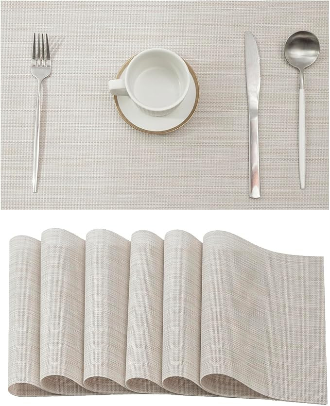 Leetaltree Beige White Placemats Set of 6 - Heat Resistant Non-Slip Place mats for Dining Table, ... | Amazon (US)