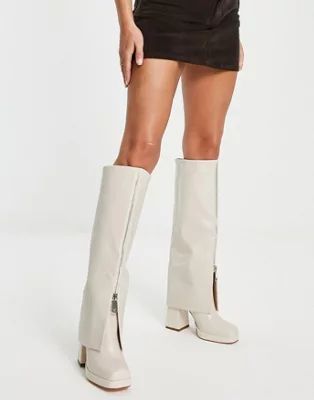 Simmi London Dixee zip through foldover boots in white | ASOS (Global)
