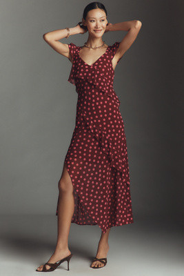 By Anthropologie Ruffle-Sleeve Floral Slip Midi Dress | Anthropologie (US)