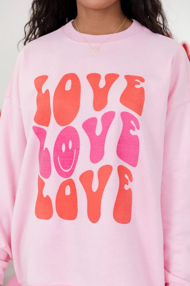 Love Love Love Light Pink Oversized Graphic Sweatshirt | Pink Lily