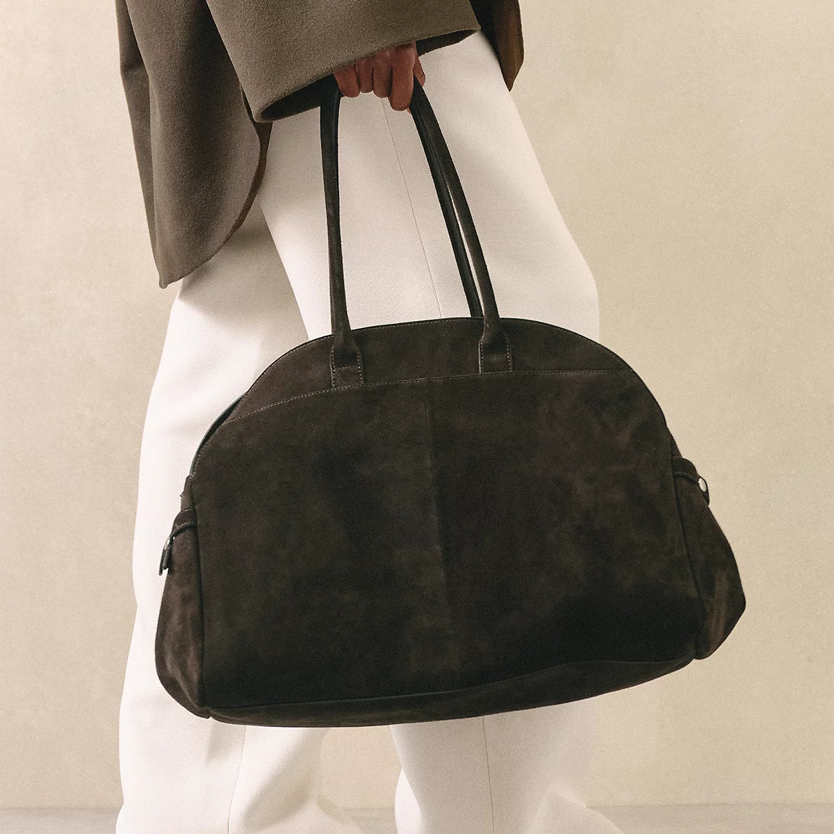 The White Company Suede Bowling Bag, Chocolate, Size: One Size | The White Company UK & ROW