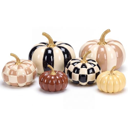 Pinkunn 6 Pcs Fall Halloween Pumpkins Decor, Black White Brown | Amazon (US)