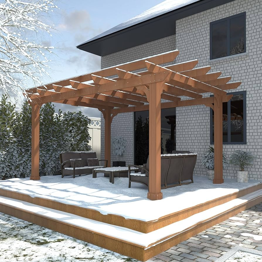 10x12 FT Wooden Pergola, Cedar Wood Gazebo with Flat Roof, Outdoor Garden Shelter with Stakes Inc... | Amazon (US)