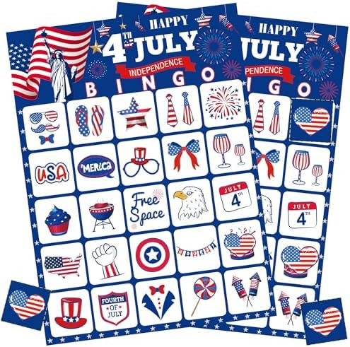 4th of July Games for Kids 4th of July Bingo Cards Red White and Blue Bingo with 24 PCS 4th of Ju... | Amazon (US)