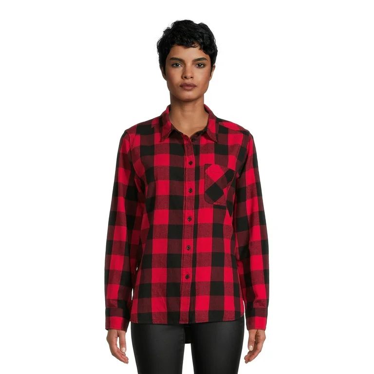 Time and Tru Women's Button Down Flannel Shirt with Long Sleeves, Sizes XS-3XL | Walmart (US)