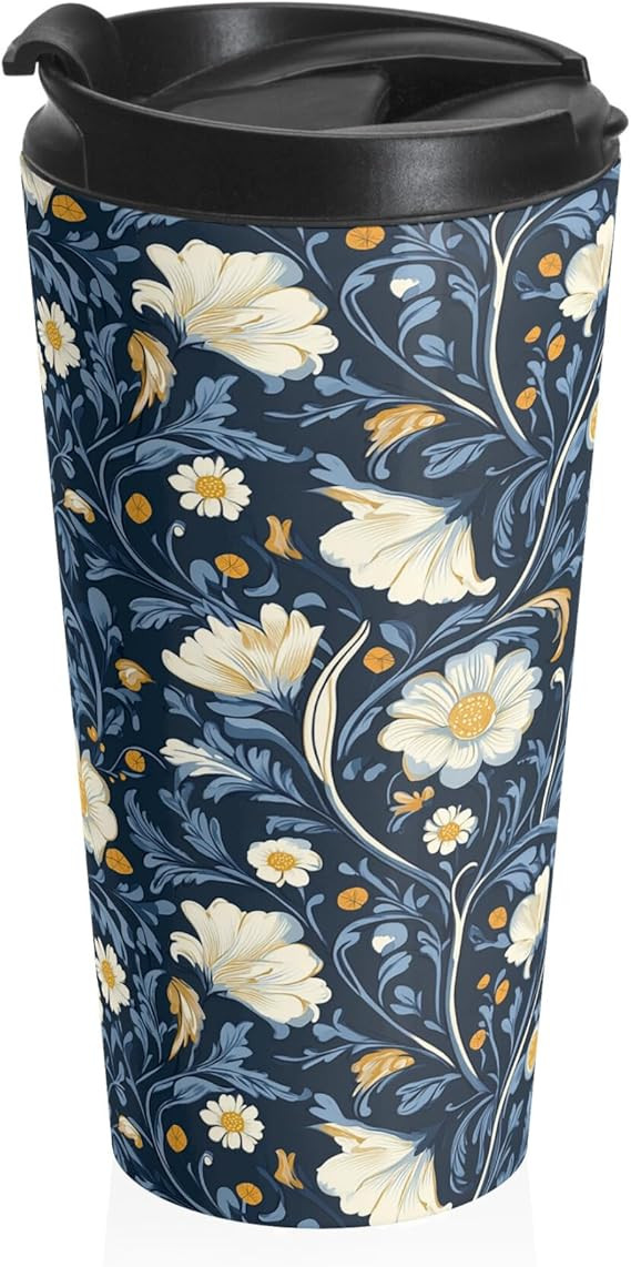 Navy Floral William Morris Travel Tumbler 15oz Vintage Botanical Insulated Stainless Steel Cup | Amazon (US)