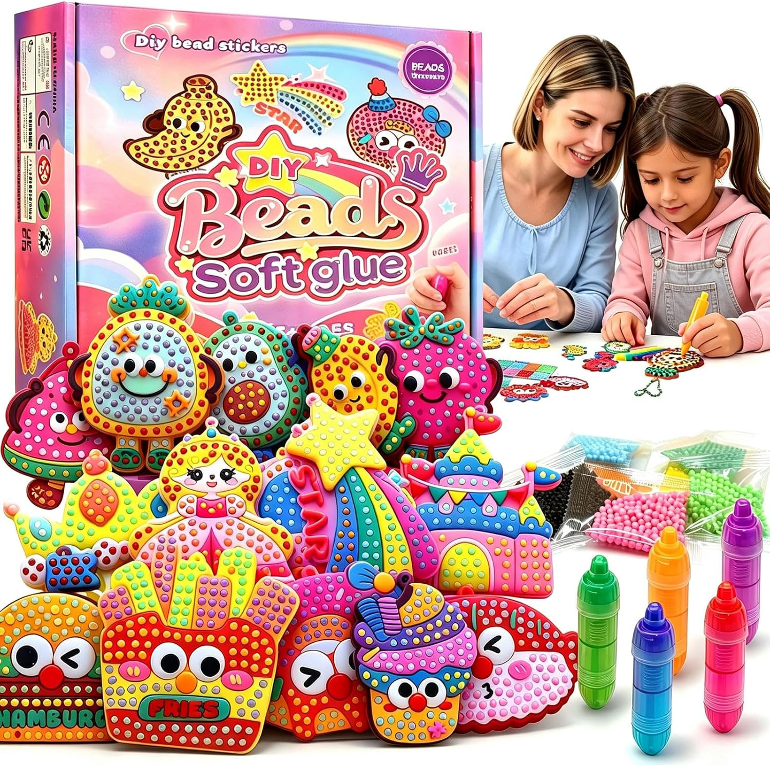 VattaFrast DIY Bead Art & Mosaic Kit for Kids Ages 6-12 Complete Craft Set with 15PCS Colorful Templates Fun Stencils Bead Pens Creative Arts Crafts Activity for Boys Girls | Amazon (US)