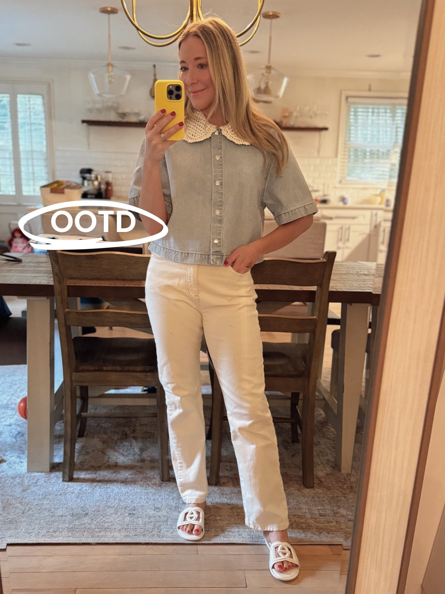 Outfit of the day 
Workwear 
Casual spring outfit 
White denim 

#LTKWorkwear #LTKFindsUnder100 #LTKxMadewell