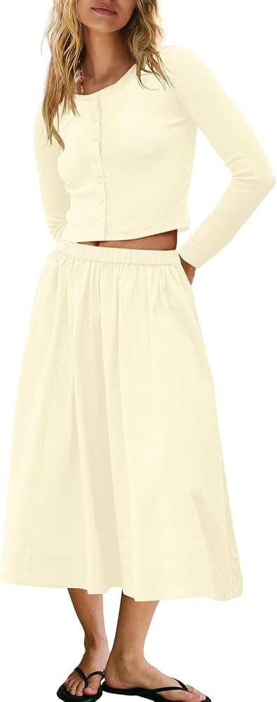 Panadila Womens 2 Piece Lounge Sets Matching Vacation Outfits Ribbed Button Down Cardigan and Ela... | Amazon (US)
