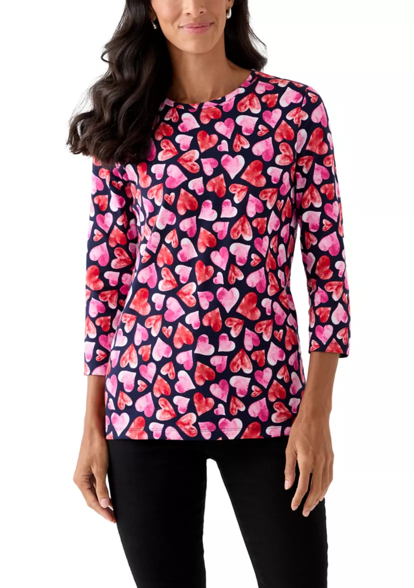 Kim Rogers®Women's Three-Quarter Sleeve Printed Crew Neck | Belk