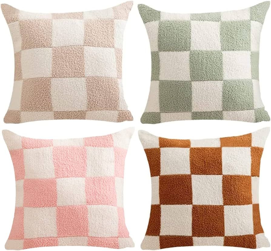 NIDITW Set of 4 Ultra Soft Checkerboard Throw Pillow Cover Microfiber Chessboard Gingham Cushion ... | Amazon (CA)