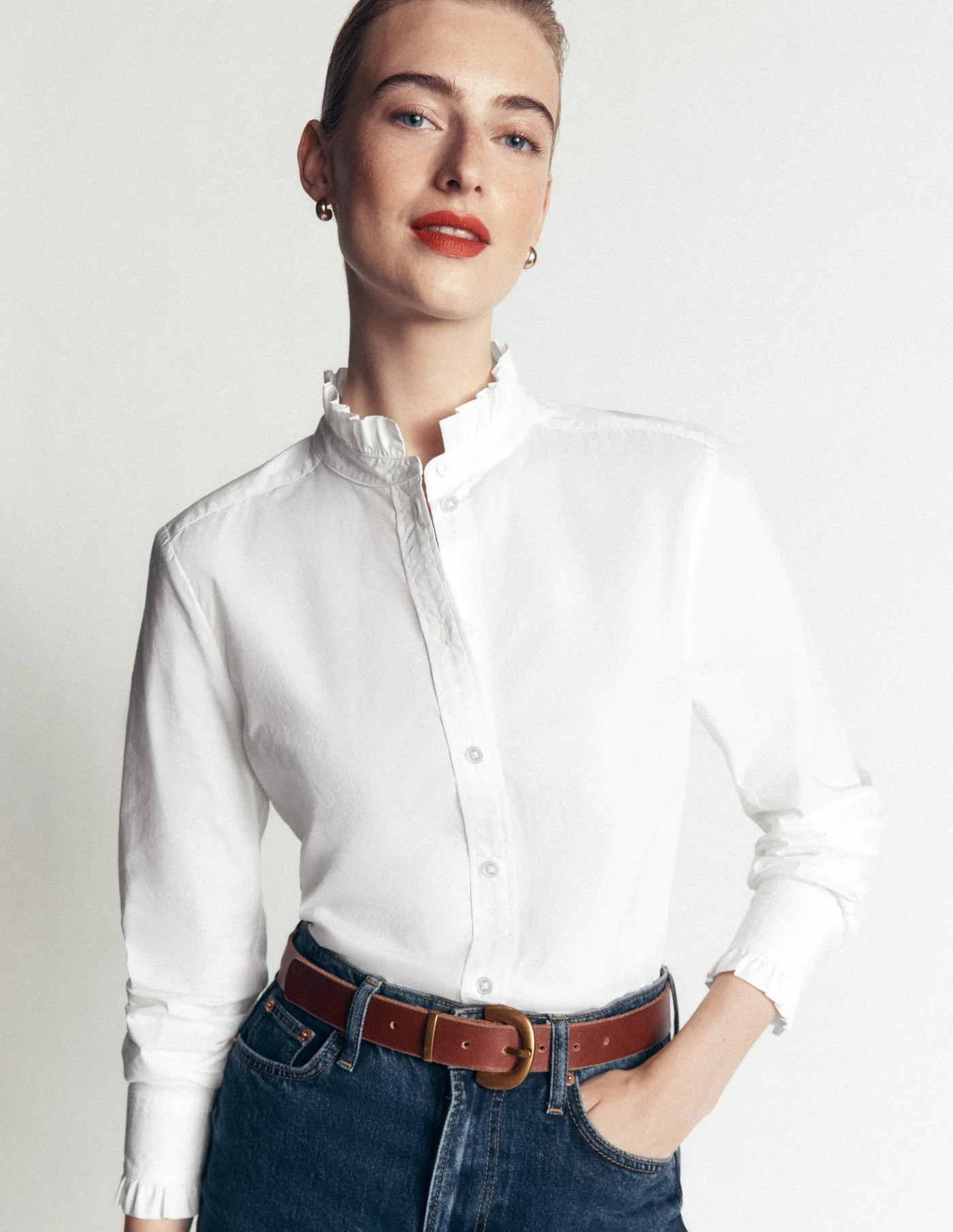Sienna Frill Cotton Shirt-White | Boden (US)