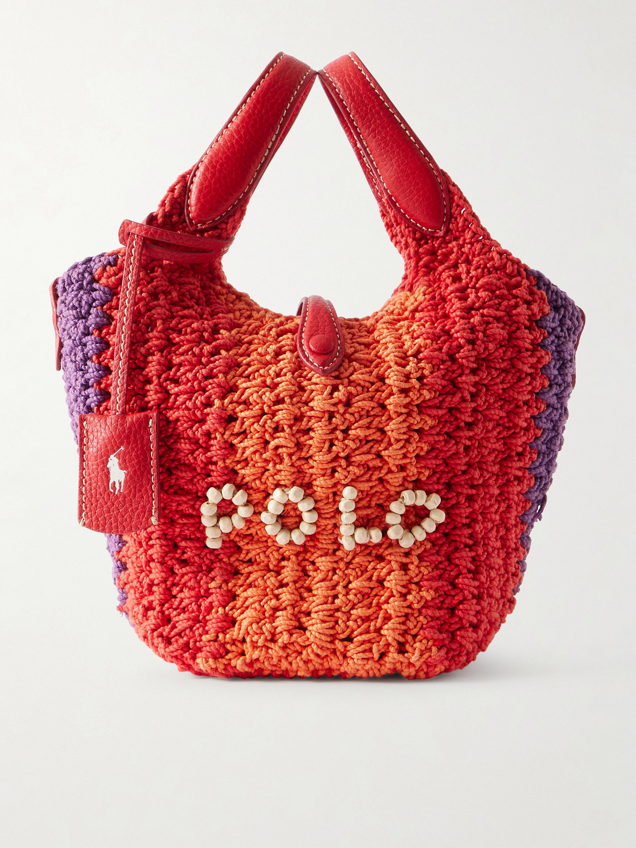 Polo Ralph Lauren - Polo Play Small Leather-trimmed Crocheted Bucket Bag - Red | NET-A-PORTER (US)