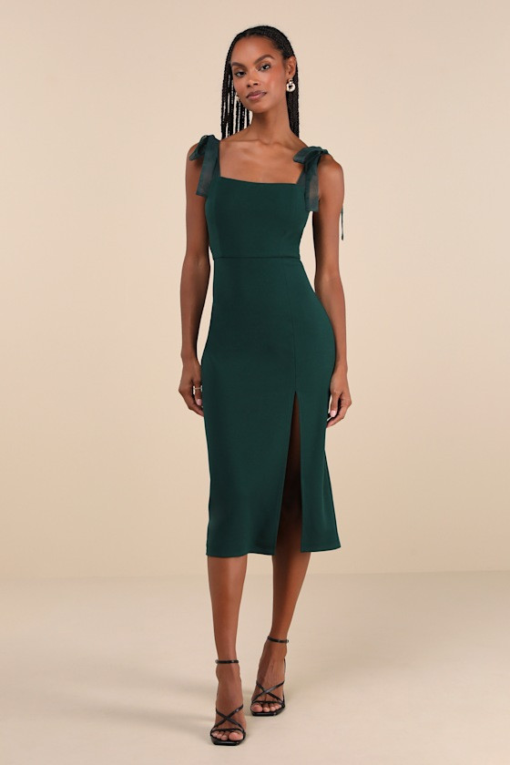 Romantic Celebration Emerald Green Tie-Strap Bodycon Midi Dress | Lulus