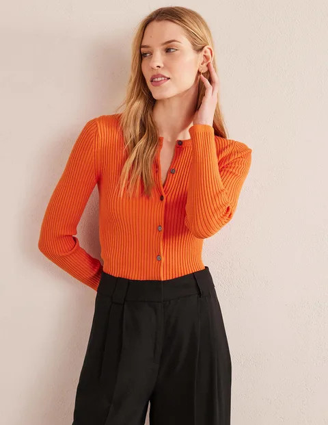 Ribbed Detail Cardigan - Kumquat | Boden (US)