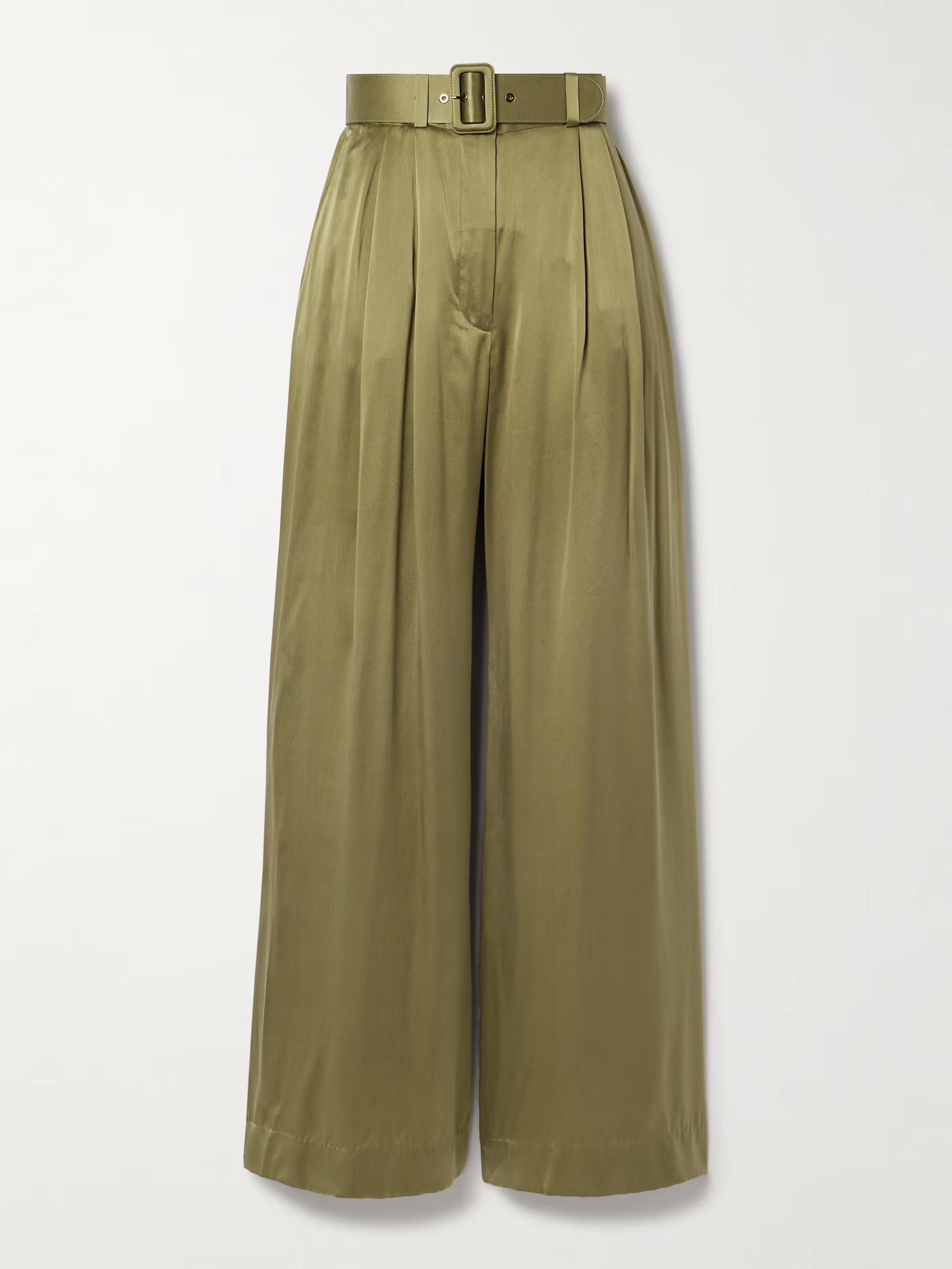 Belted pleated silk-satin wide-leg pants | NET-A-PORTER (US)