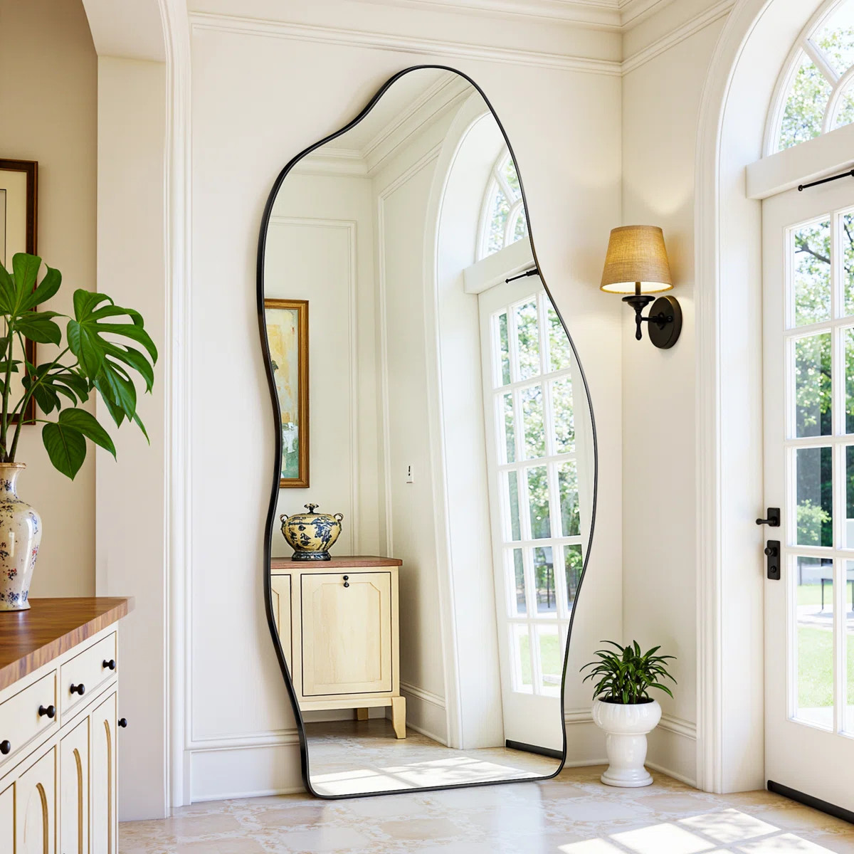 Full Length Mirror, Wavy Shaped Floor Mirror With Stand, Decorative Irregular Leaning Or Hanging ... | Wayfair North America