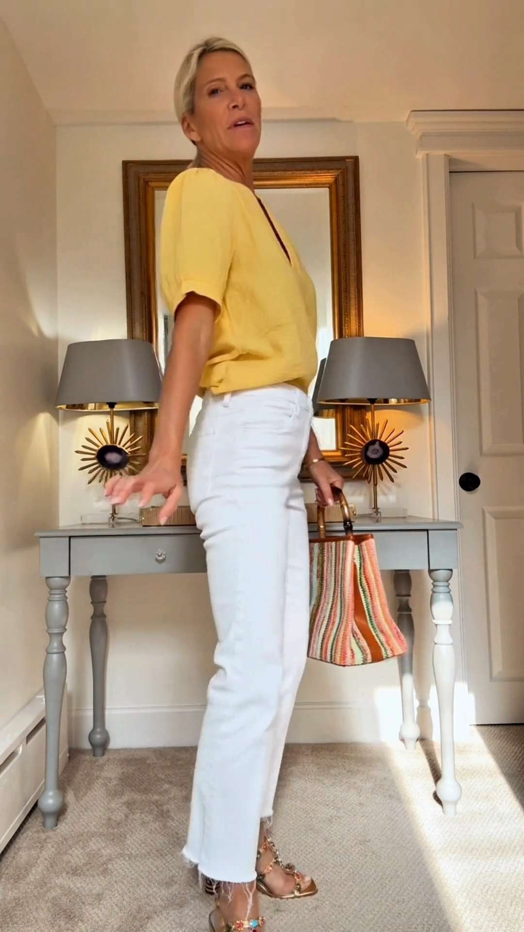 Yellow Blouse and White Jeans Summer Outfit. 

 #LTKootd #LTKSeasonal #LTKOver40