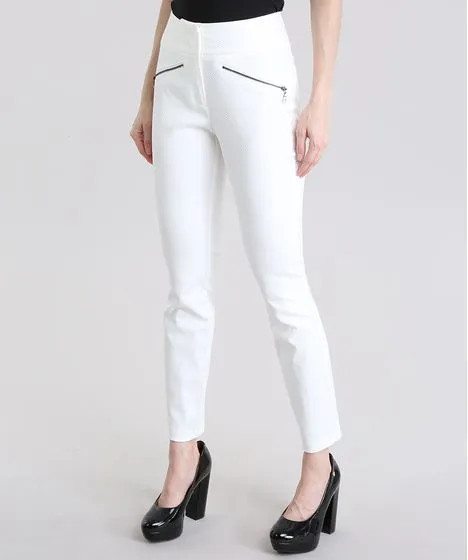 Calça Skinny em Jacquard Off White | C&A BR