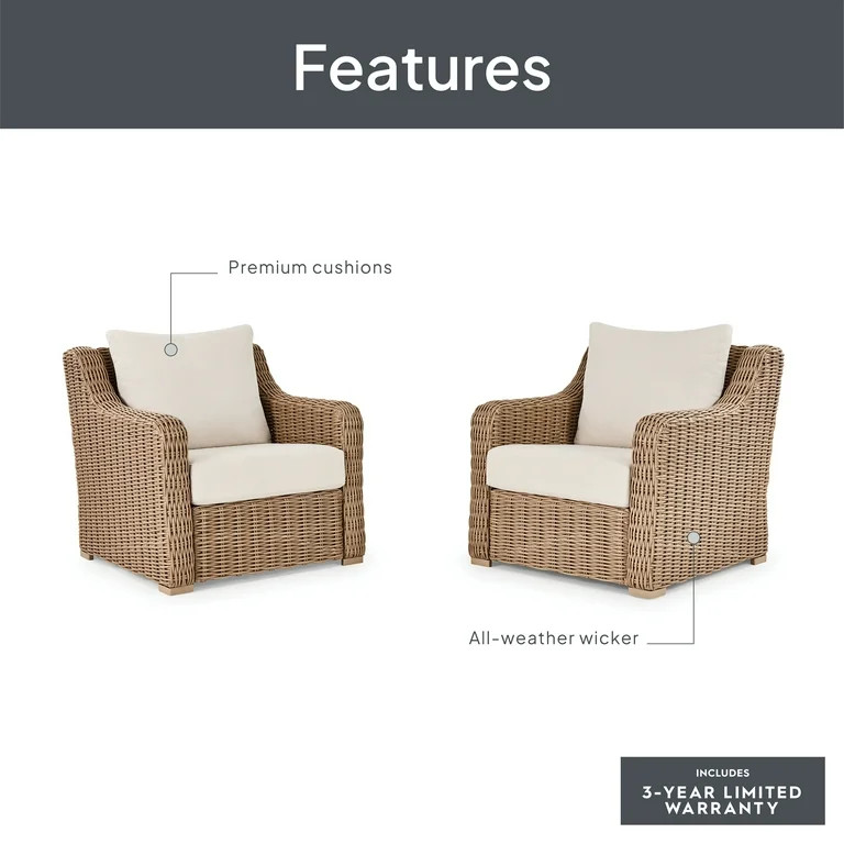 Better Homes & Gardens Bellamy Outdoor 2pk Lounge Chairs, Cream | Walmart (US)