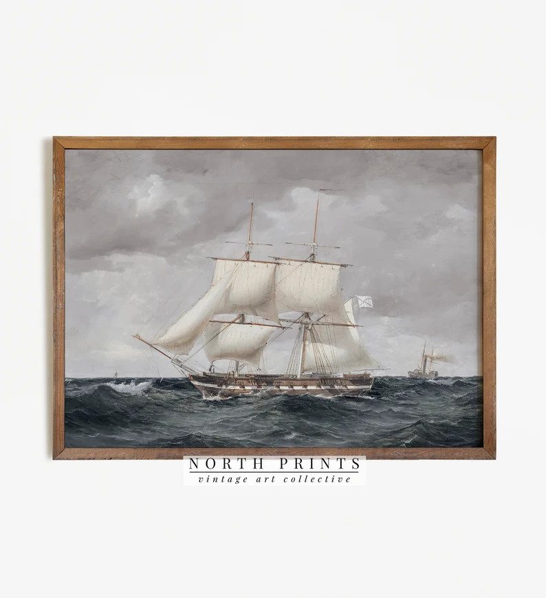 Vintage Ship Ocean Painting Nautical Seascape Wall Art Decor PRINTABLE 727 - Etsy | Etsy (US)