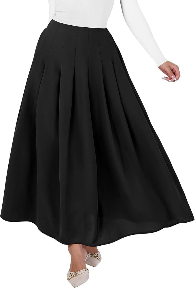 ANRABESS Women A-Line Pleated High Waist Maxi Skirt Full Ankle Length Flowy Swing Elegant Dressy ... | Amazon (US)