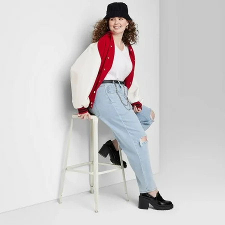 Women s Super-High Rise Distressed Curvy Mom Taper Jeans - Wild Fable Light Blue Wash 4 | Walmart (US)