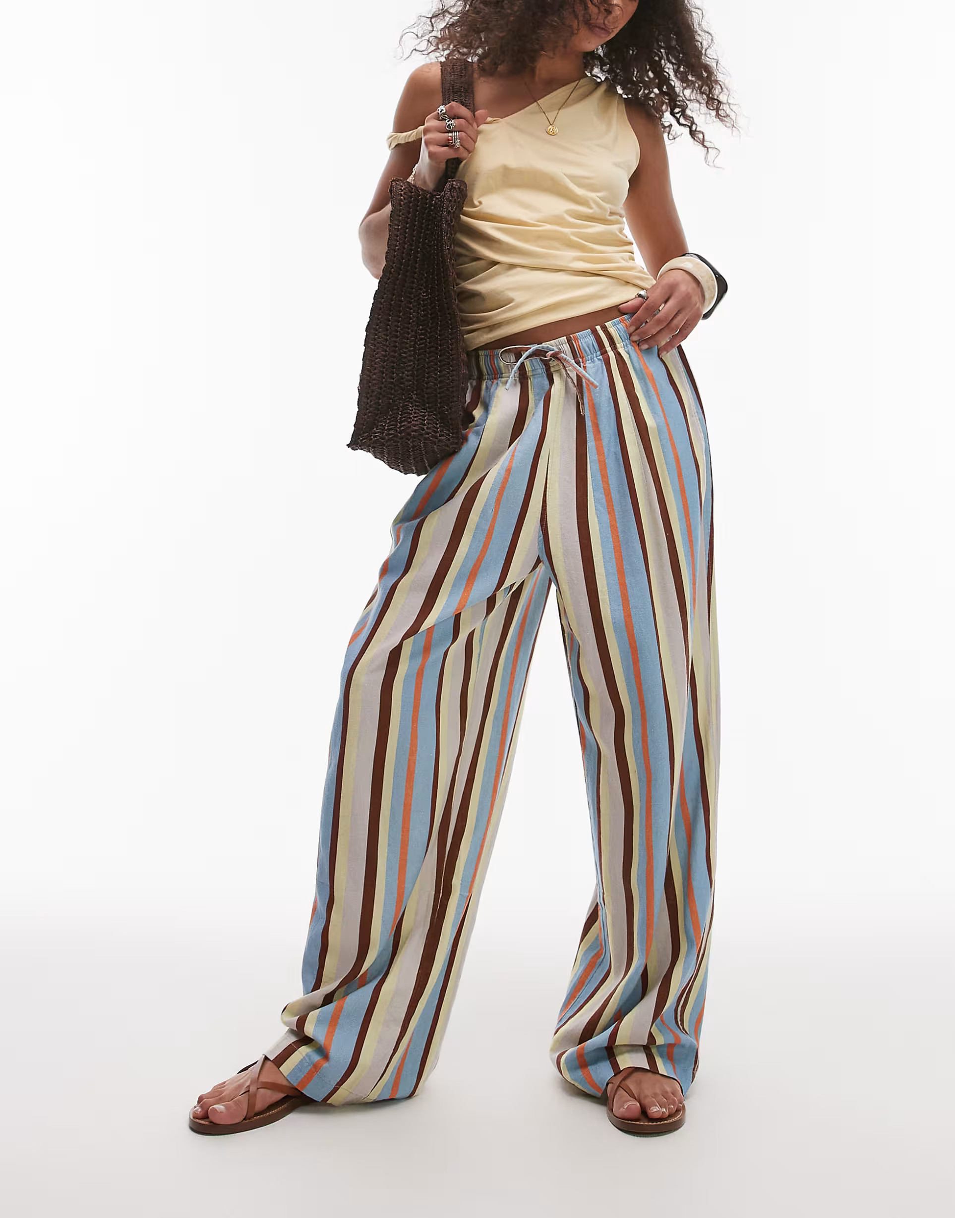 Topshop linen balloon trouser in blue multi stripe | ASOS | ASOS (Global)