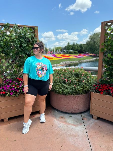 Disney day 4: Epcot flower and garden festival 🌸🦋🌻 
Graphic tee: 3X 
Shorts: 1X - these have no inner seam and are the most comfortable non-budge fit for thick thighs! 

#LTKstyletip #LTKfamily #LTKSeasonal